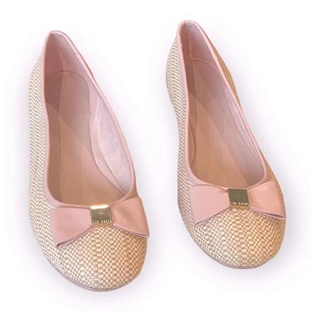 TED BAKER Sualli Bow Raffia Pink Ballet Flat Size 39.5 / 9